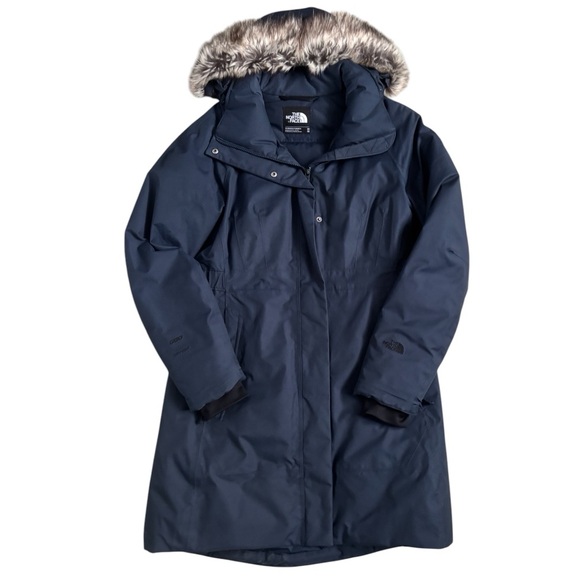 The North Face Parka Navy Blue with Faux Fur Hood Size Medium - Picture 1 of 6
